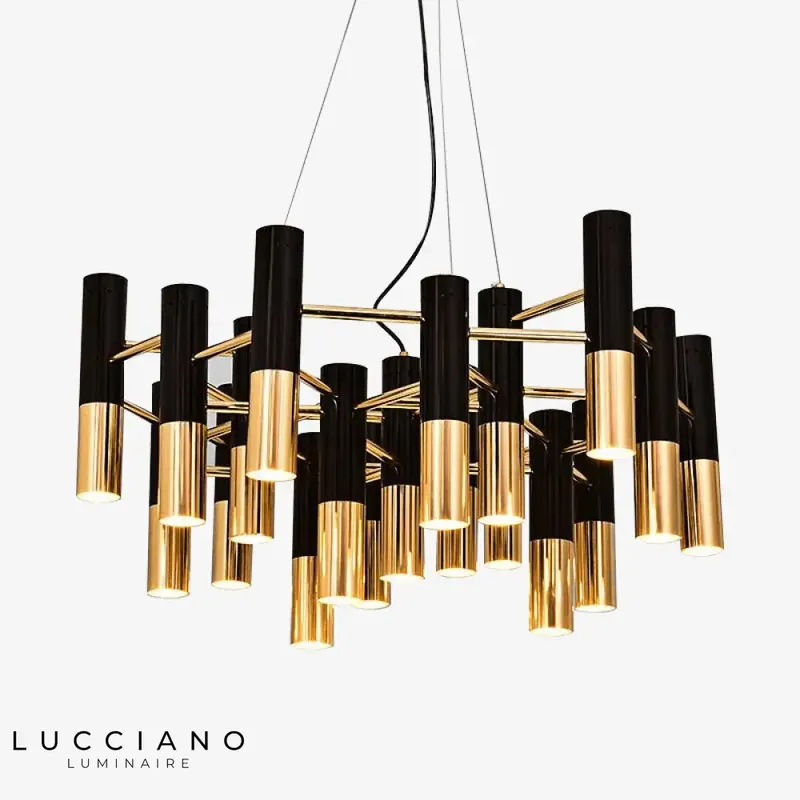 Lustre tubes métal noir doré Italy