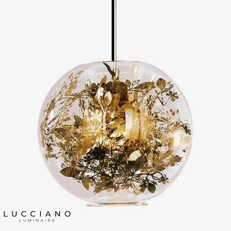 Suspension LED verre fleurs dorées