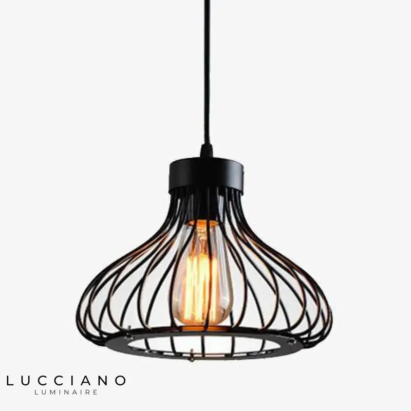 Lampe suspendue industrielle en cage