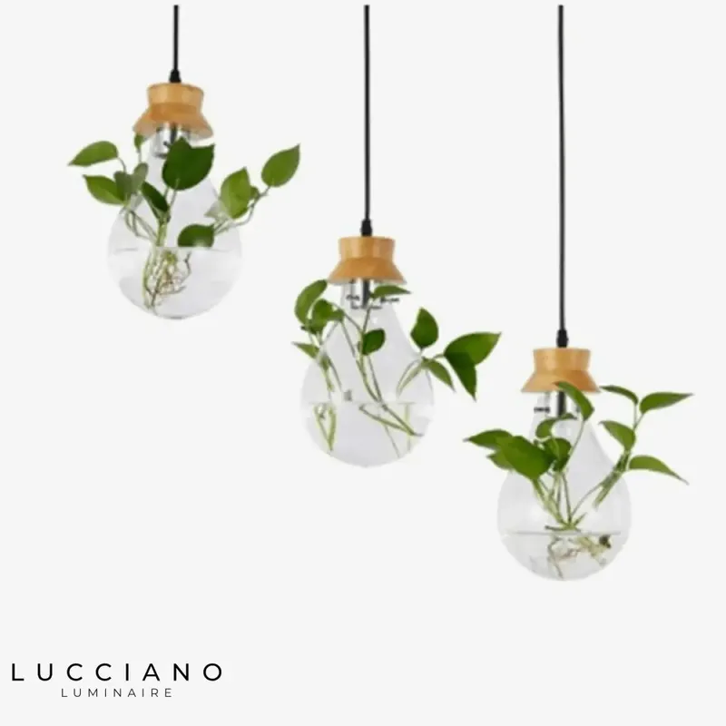 Suspension florale en bocal verre-bois
