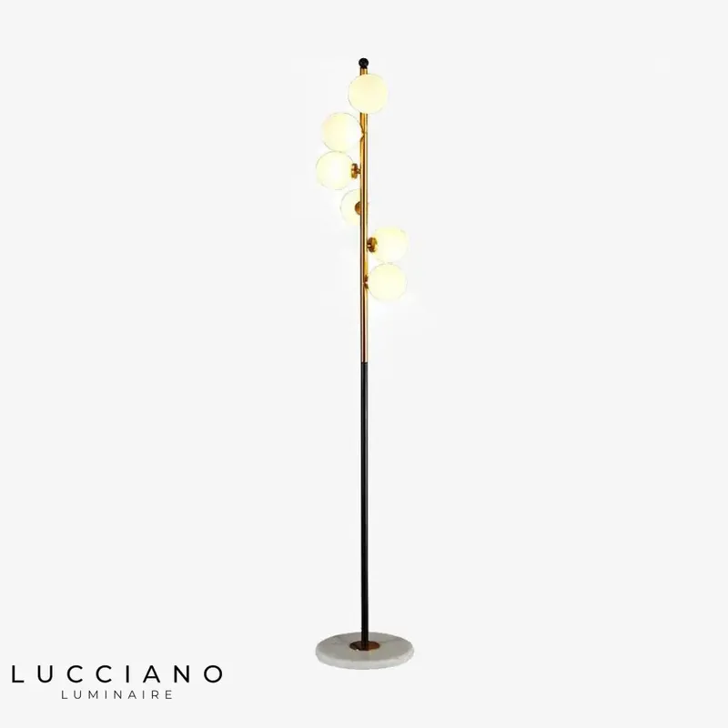 Lampadaire LED doré boule verre