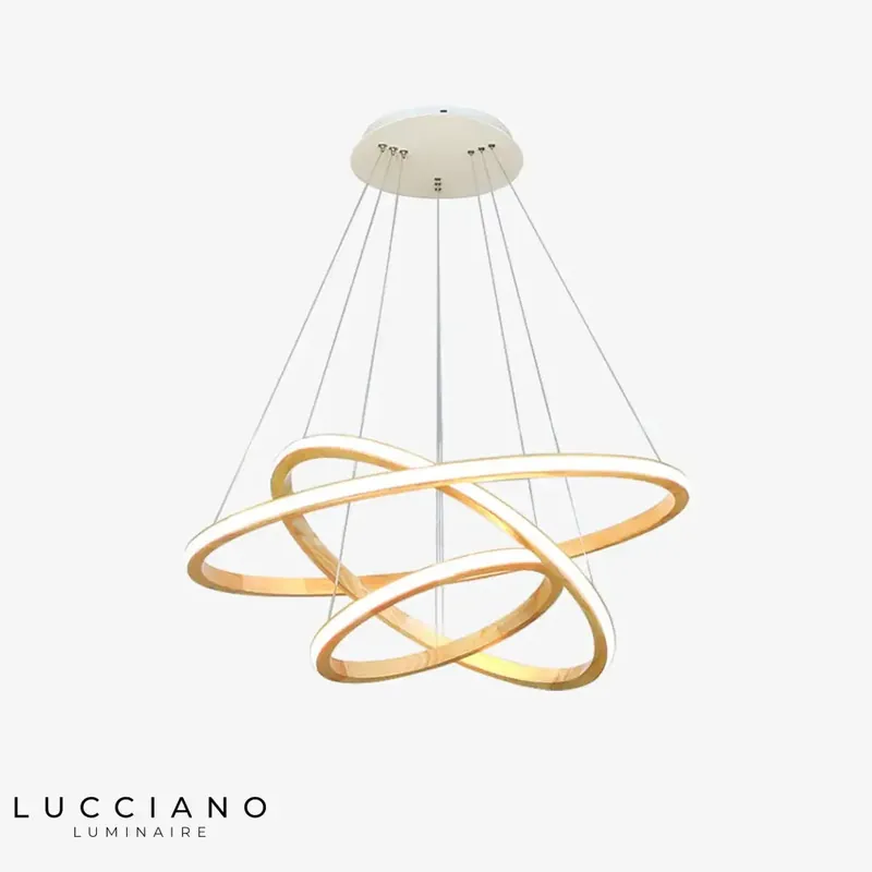 Lustre LED moderne anneaux bois Ibarne