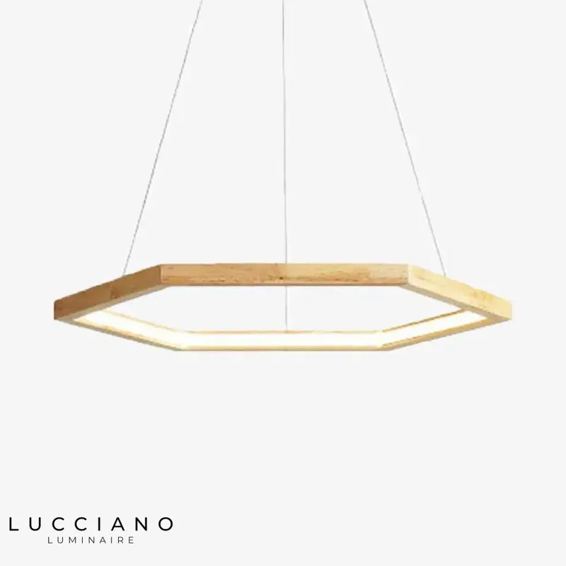 Suspension bois LED hexagonale design
