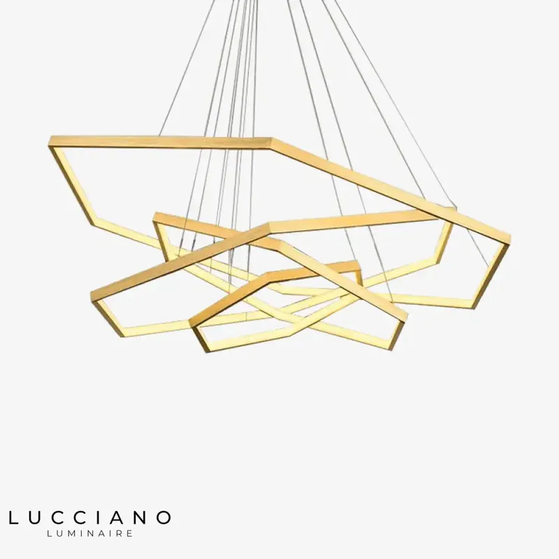 Lustre géométrique LED anneaux dorés