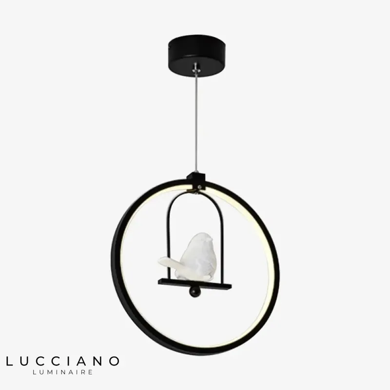 Suspension LED ronde avec oiseau