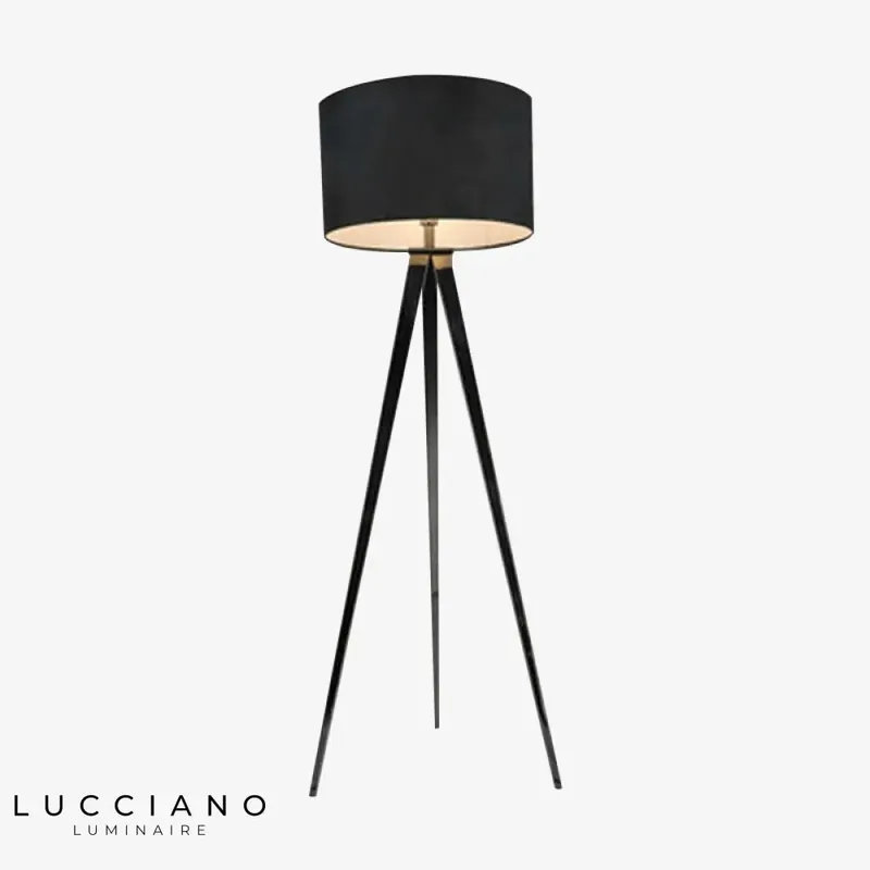 Lampadaire Luxe Tripode Tissu Noir