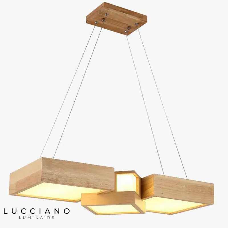 Lustre LED carré bois japonais