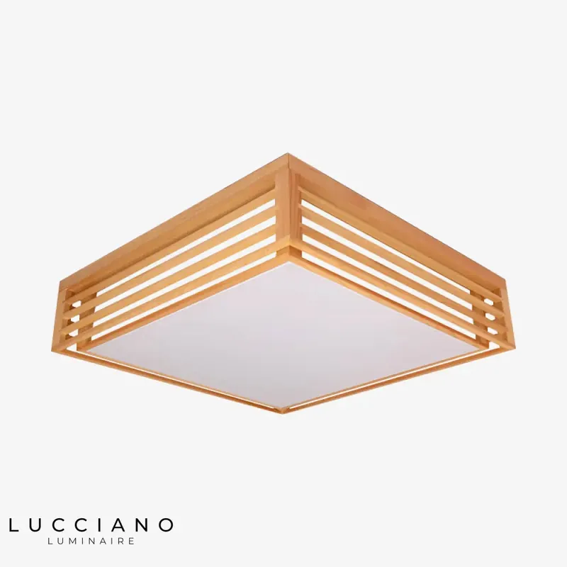 Plafonnier LED en bois japonais carré
