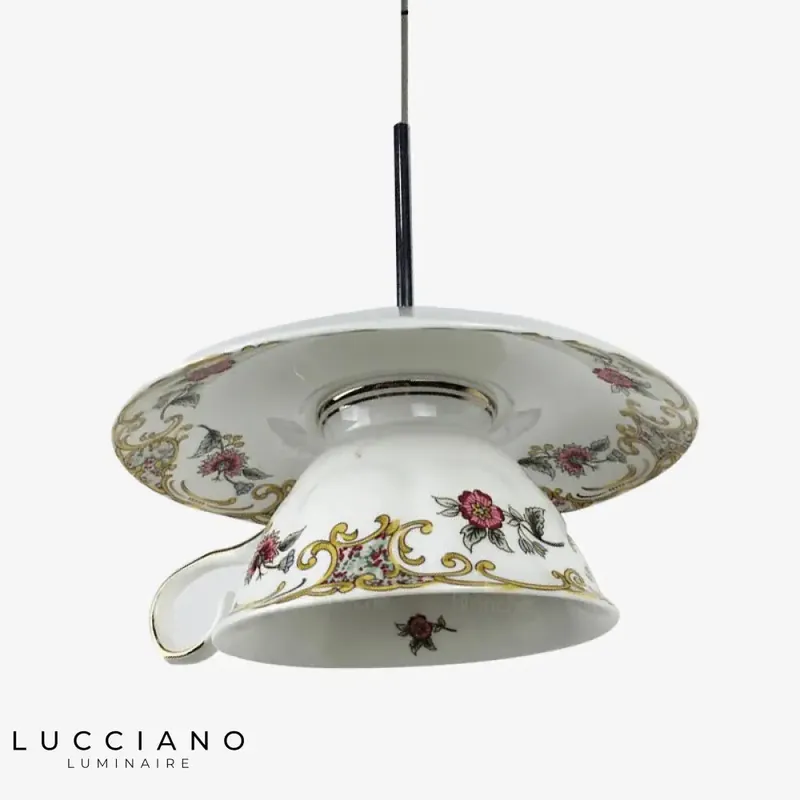Lustre LED tasse céramique florale