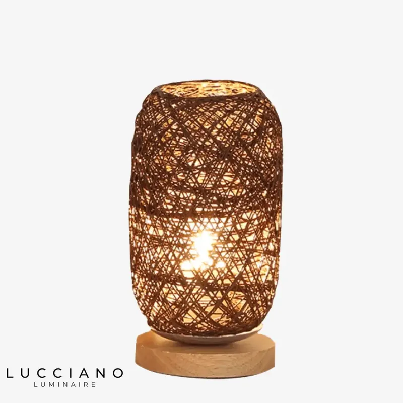 Lampe en rotin LED avec socle bois