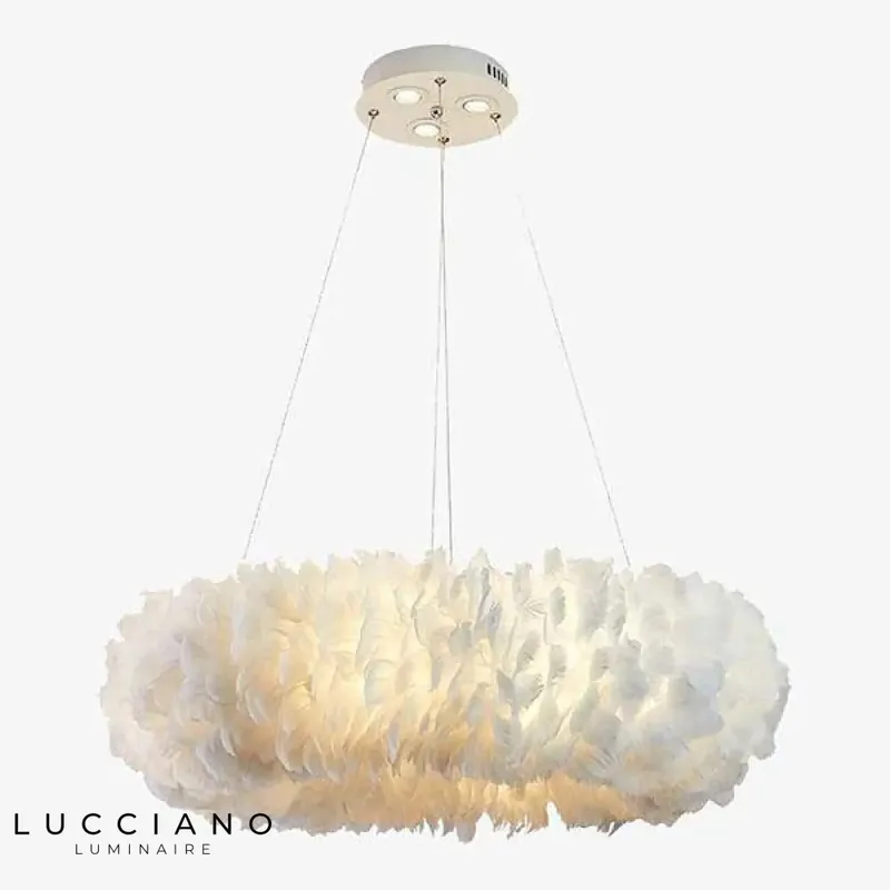 Lustre LED rond en plumes colorées