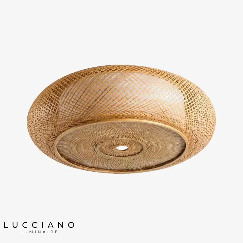 Plafonnier LED rond en rotin tressé