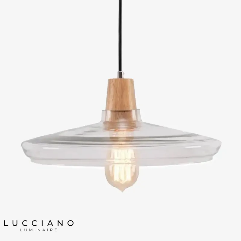Suspension LED Conique Verre et Bois