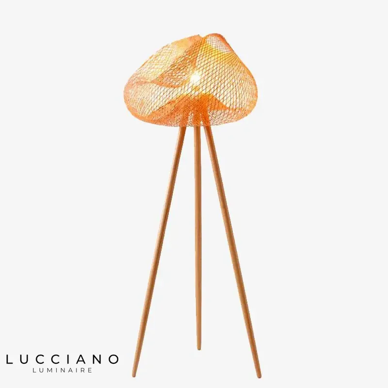 Lampadaire tripode bambou scandinave LED