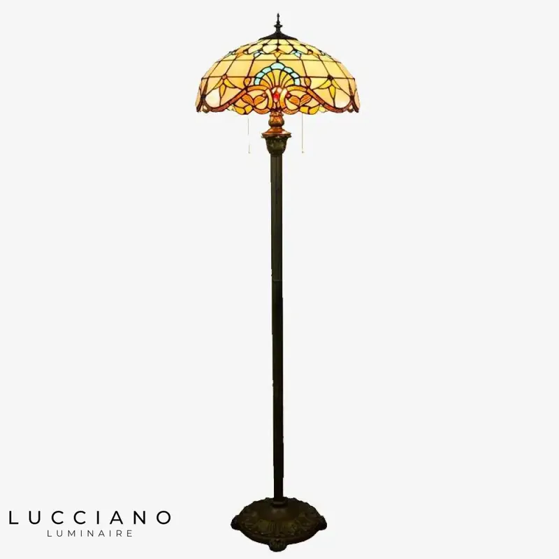 Lampadaire Tiffany abat-jour vitrail jaune