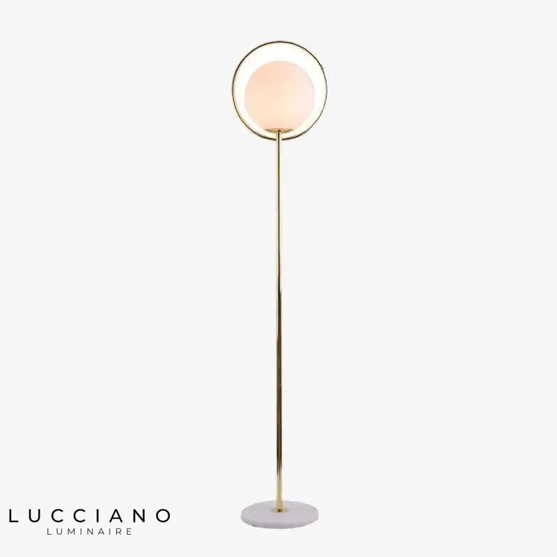 Lampadaire doré LED avec boule verre