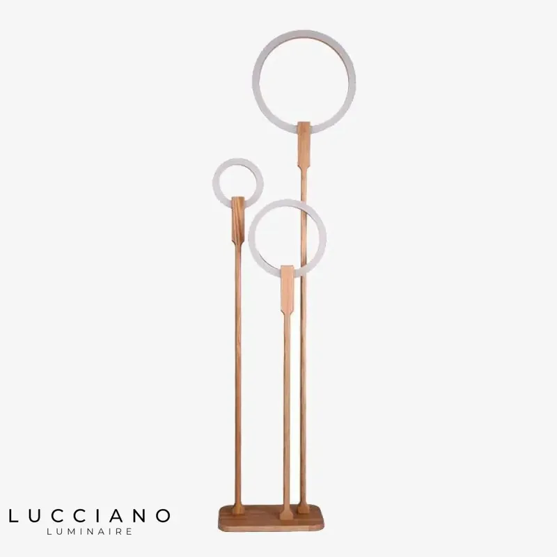 Lampadaire LED bois anneau design