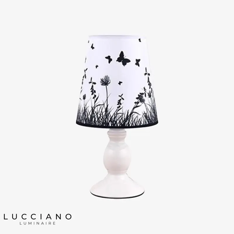 Lampe Papillon Blanche avec Abat-Jour Fleurs