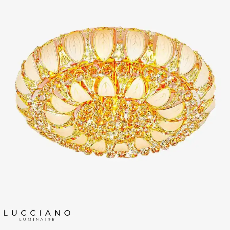 Lustre rond doré verre cristal