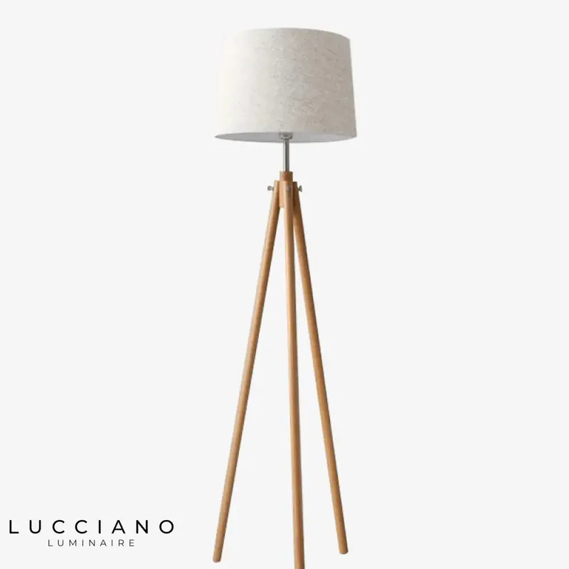 Lampadaire tripode bois avec abat-jour tissu