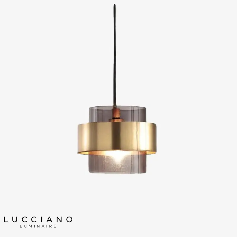 Suspension LED dorée cylindrique et verre