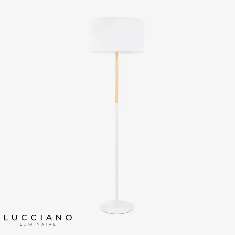 Lampadaire tissu et bois élégant