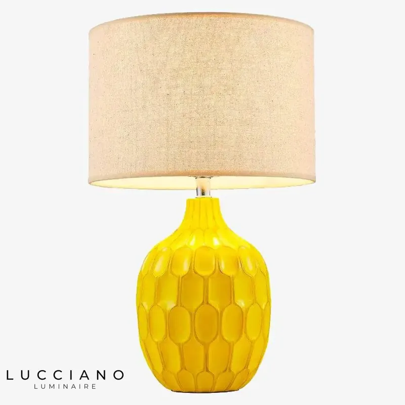 Lampe chevet jaune abat-jour tissu
