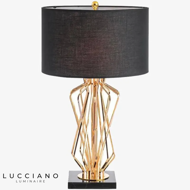 Lampe dorée avec abat-jour en tissu