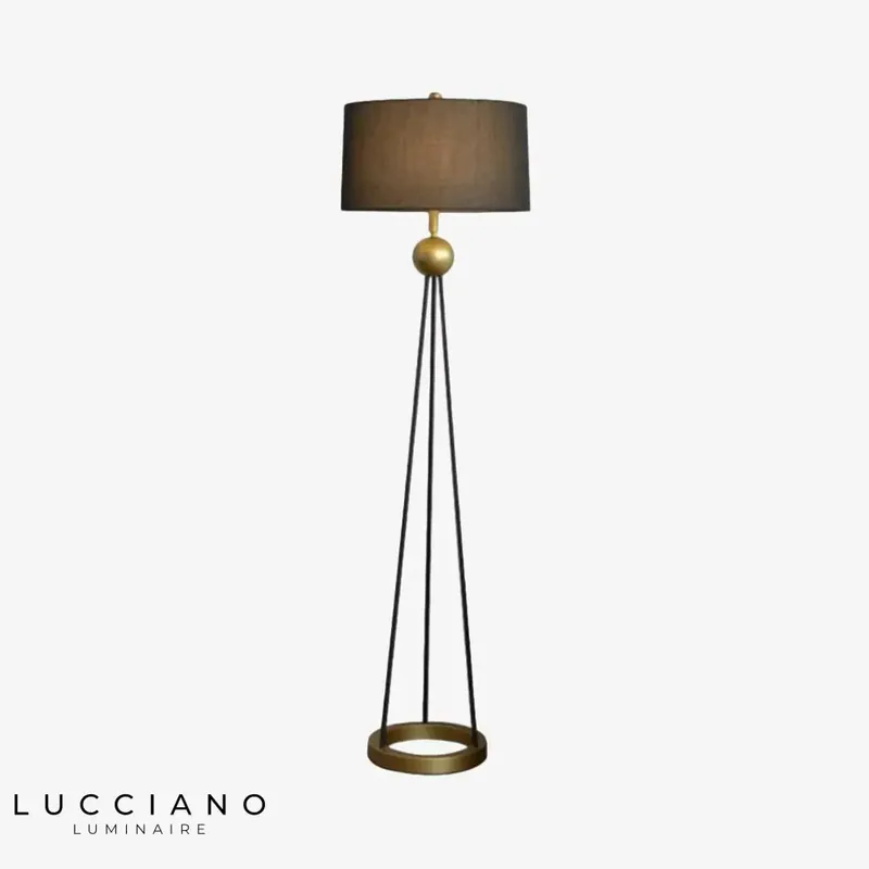 Lampadaire tripode métal et tissu rétro