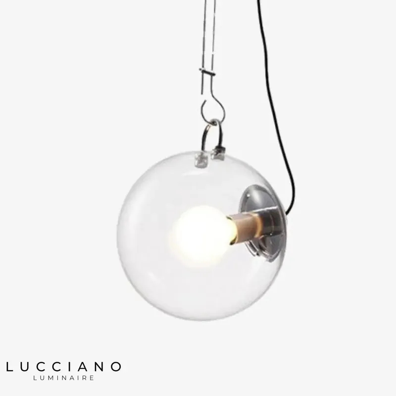 Plafonnier industriel argenté globe verre