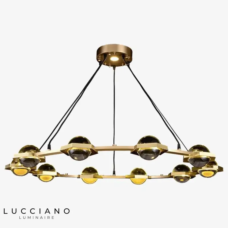 Lustre luxe circulaire cuivre cristal