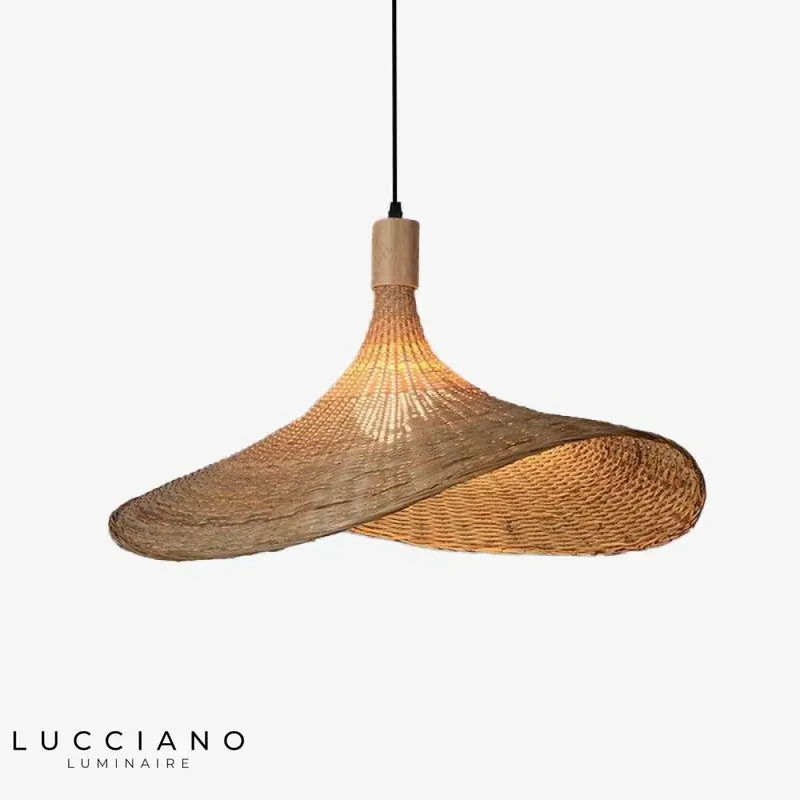 Suspension LED Rotin Style Chapeau Beige