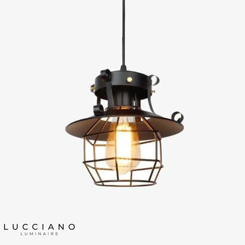 Suspension LED rétro cage métal noir