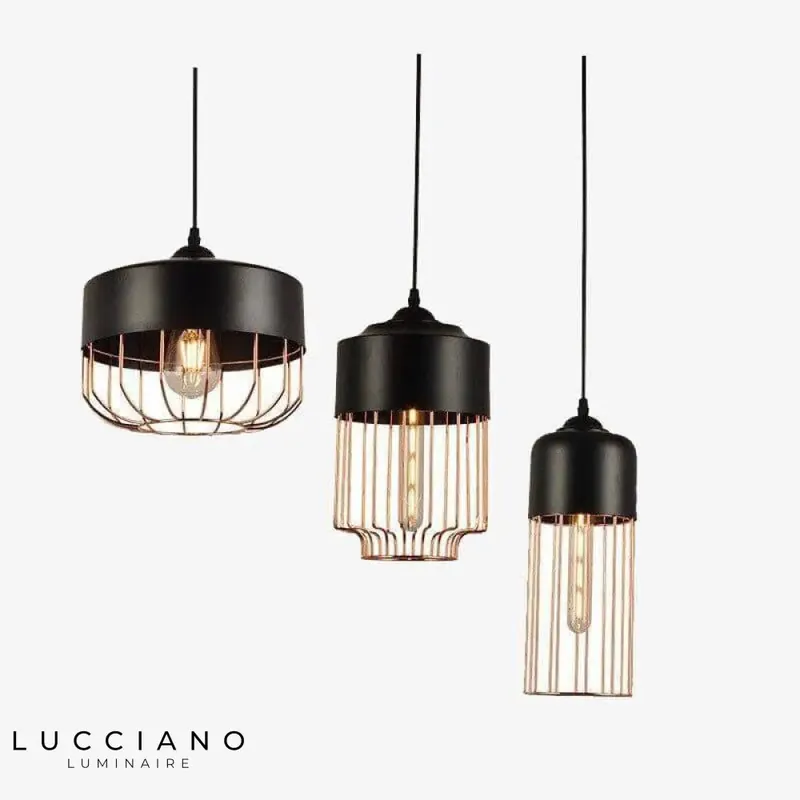 Suspension LED rétro cage métal America