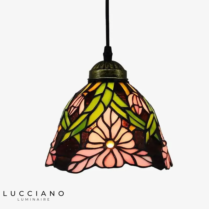 Suspension LED rétro abat-jour floral
