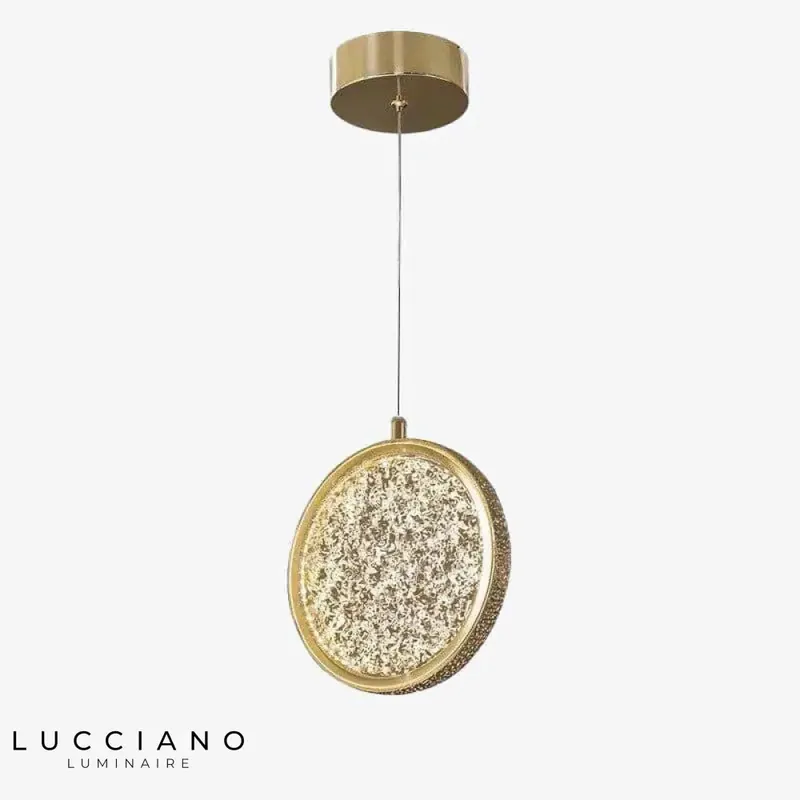 Suspension LED Disque Verre Dorée Luxueuse