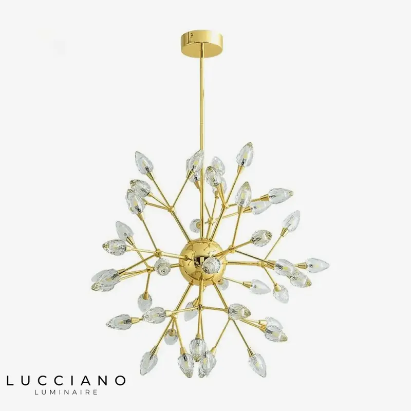Lustre LED doré, cristal à multiples ampoules