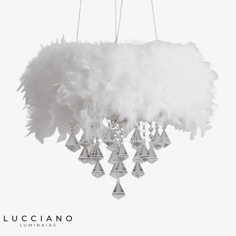 Lustre LED plume cristal moderne