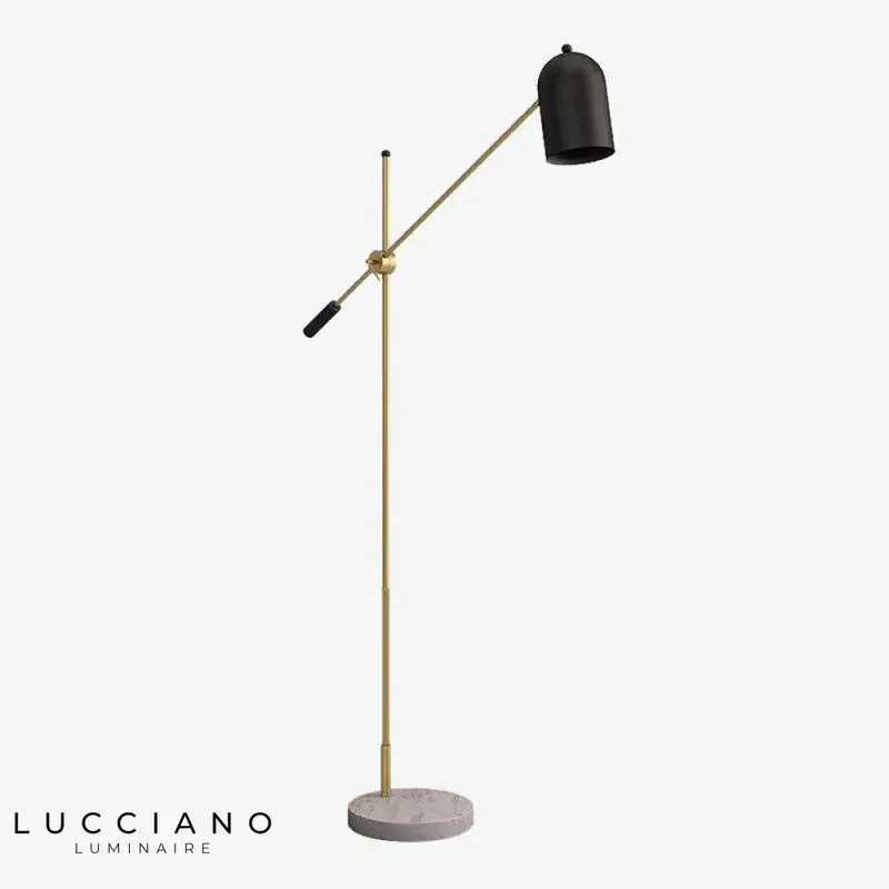 Lampadaire LED doré abat-jour noir marbre