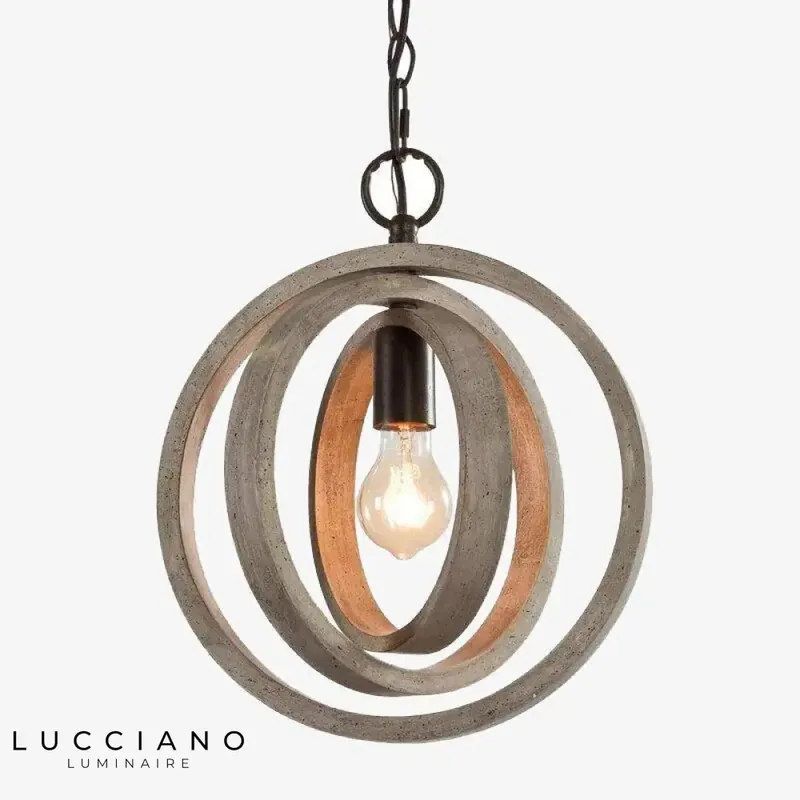 Suspension LED cercles bois rétro