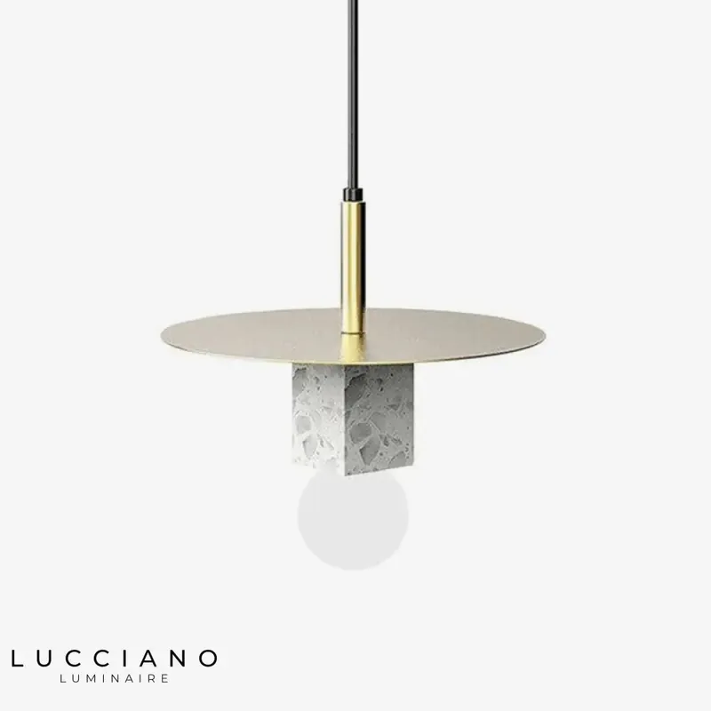 Lampe LED Suspendue Cube Marbre Disque Or
