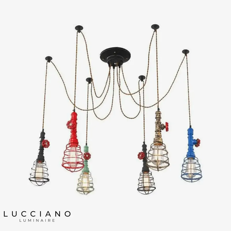 Lustre LED industriel abat-jours colorés