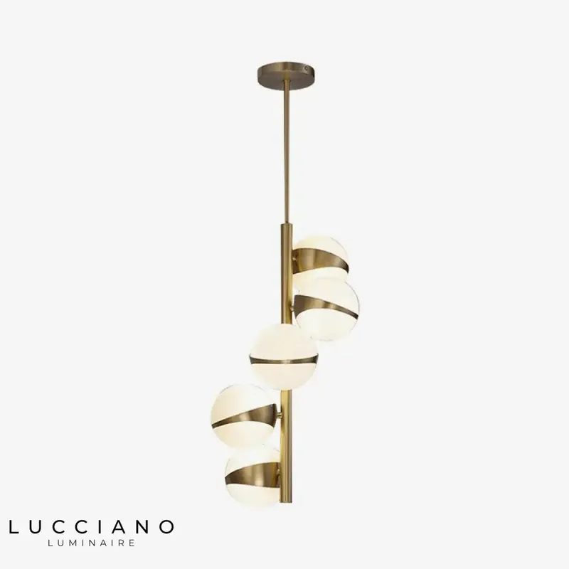 Suspension LED tube or avec boules blanches