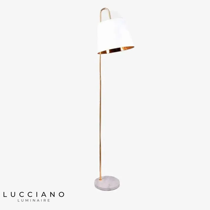 Lampadaire marbre LED, abat-jour doré