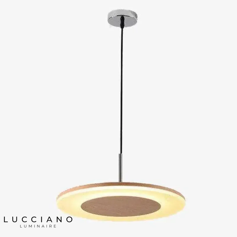 Suspension LED moderne disque bois
