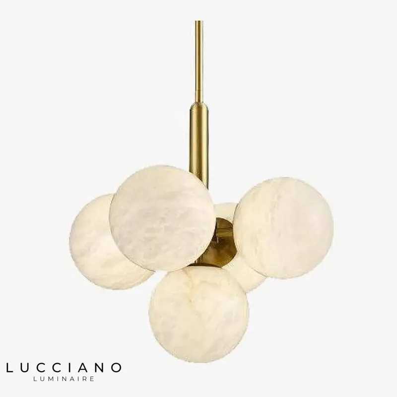 Suspension LED dorée, boules marbre