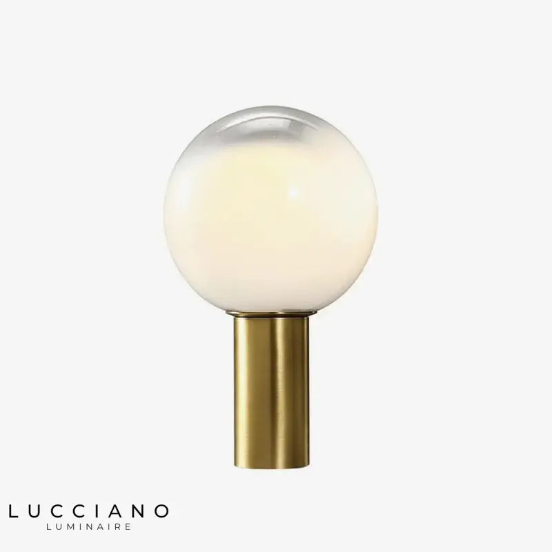 Lampe LED cylindrique dorée en verre blanc