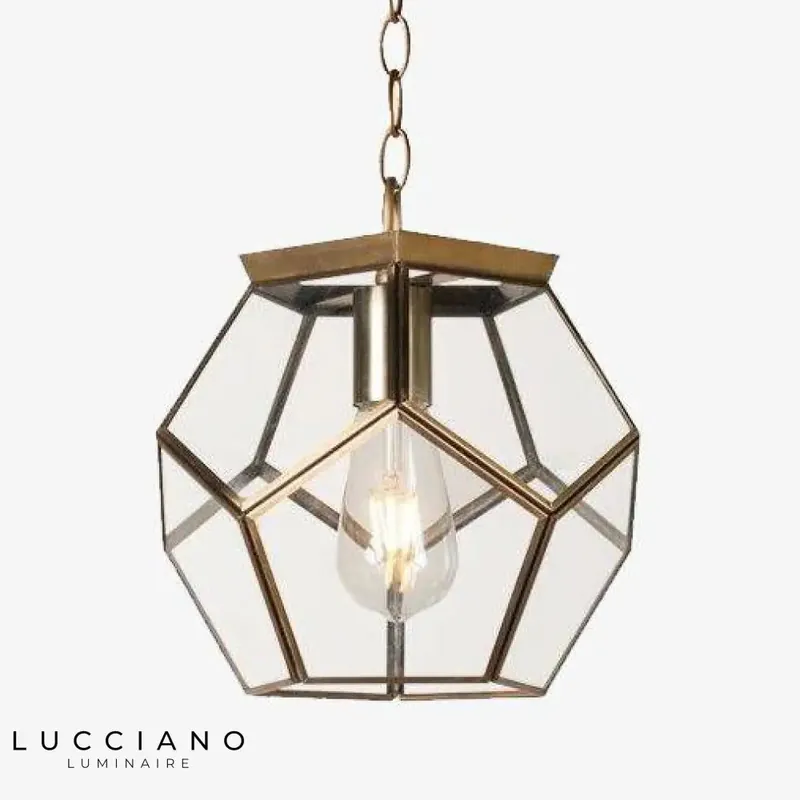 Suspension LED rétro en verre pentagonal