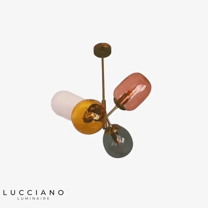 Suspension LED verre trois abat-jours colorés