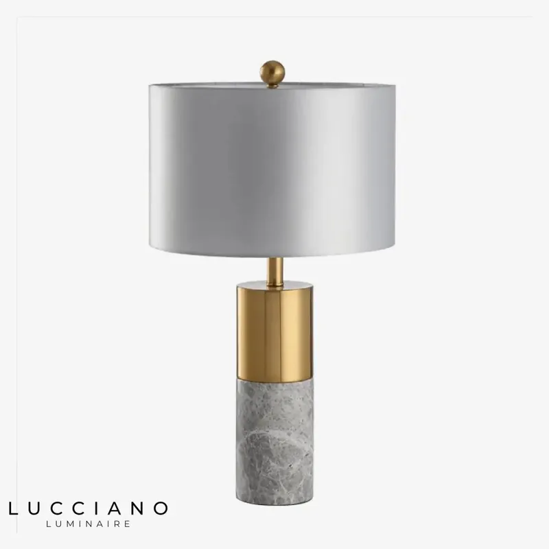 Lampe LED dorée marbre et abat-jour gris